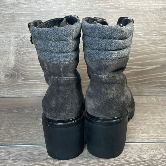 Moncler Viviane Dark Gray Suede Women’s Sz 8/EU 38 Double Zip Heeled Combat Boot - Picture 4 of 13